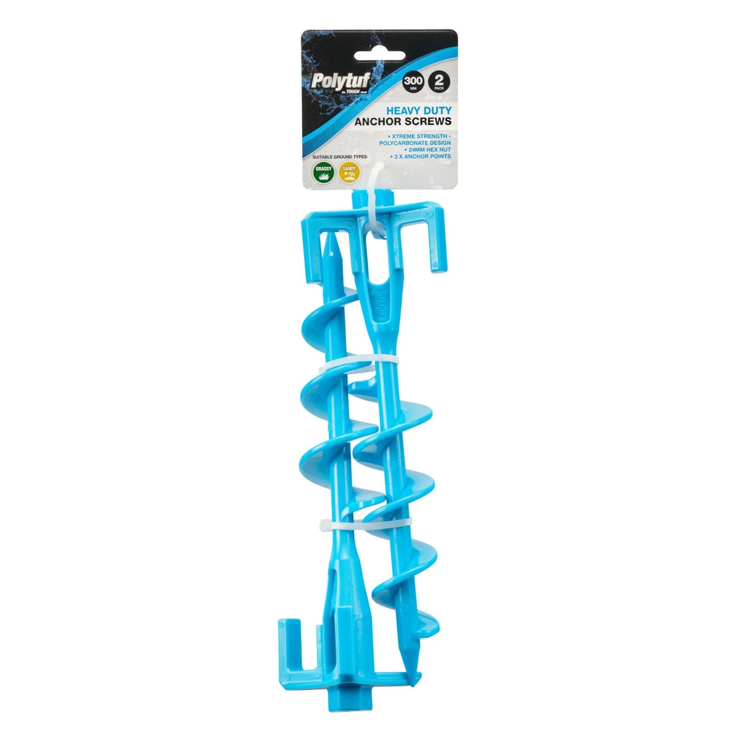Polytuf 300mm Heavy Duty Anchor Screws 2 Pack - Durable Polycarbonate, Easy Installation