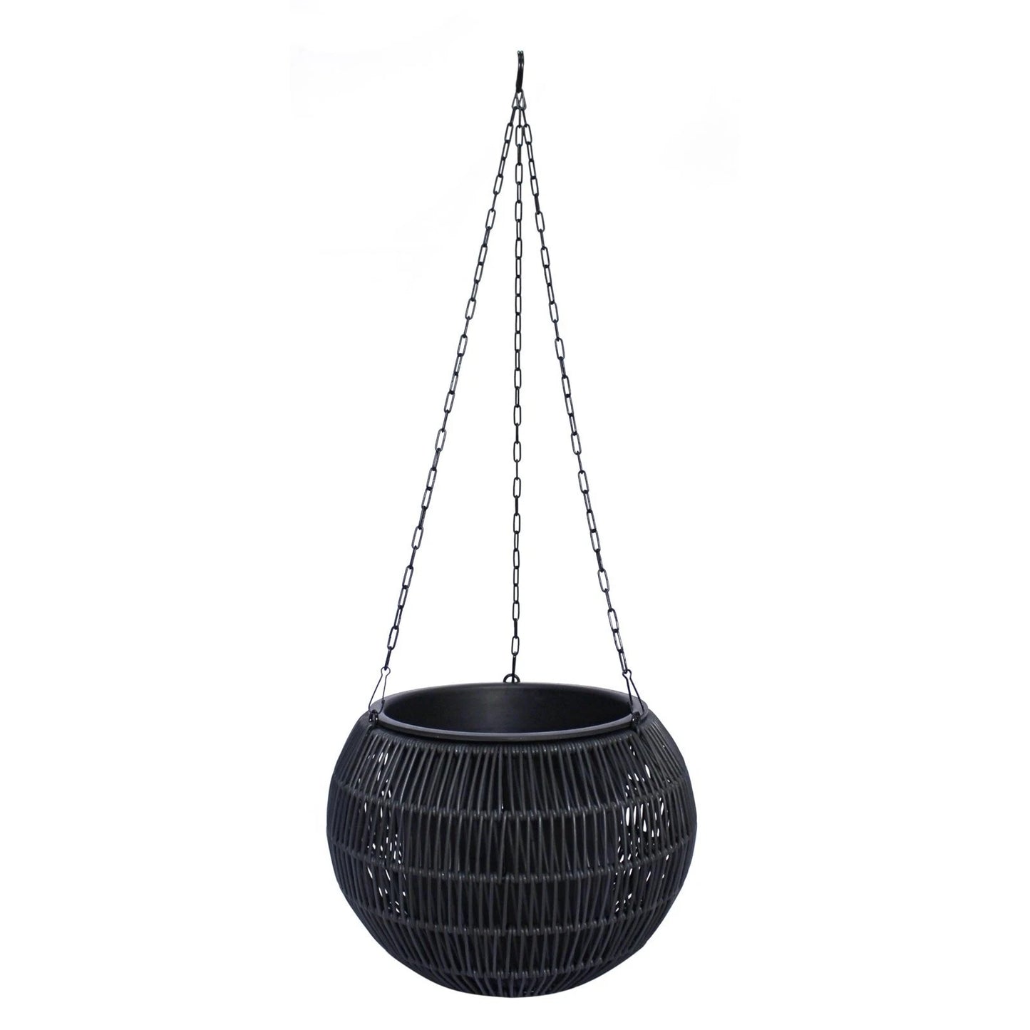 Northcote Pottery Black Rattan Hanging Basket 32x22cm with Steel Chain & Felt Insert