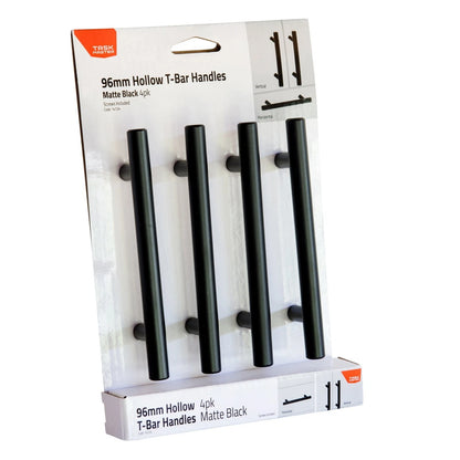 Taskmaster Black Matte T Handle 96mm - 4 Pcs, Easy Install, Modern Cabinet Upgrade