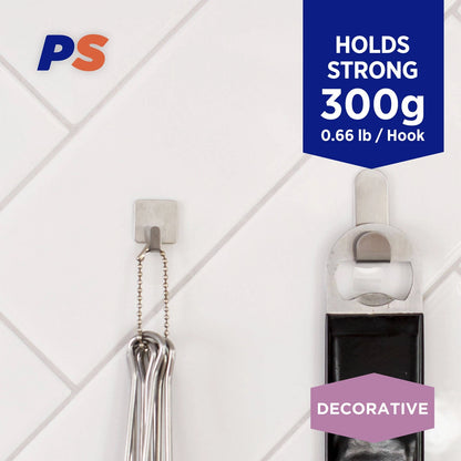 Permastik Small Steel Square Hooks 9 Pack - Strong Hold, No Damage, Easy to Use