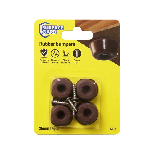 Surface Gard 25mm Brown Screw-In Protectors, Rubber, Indoor Use, pcs of 4