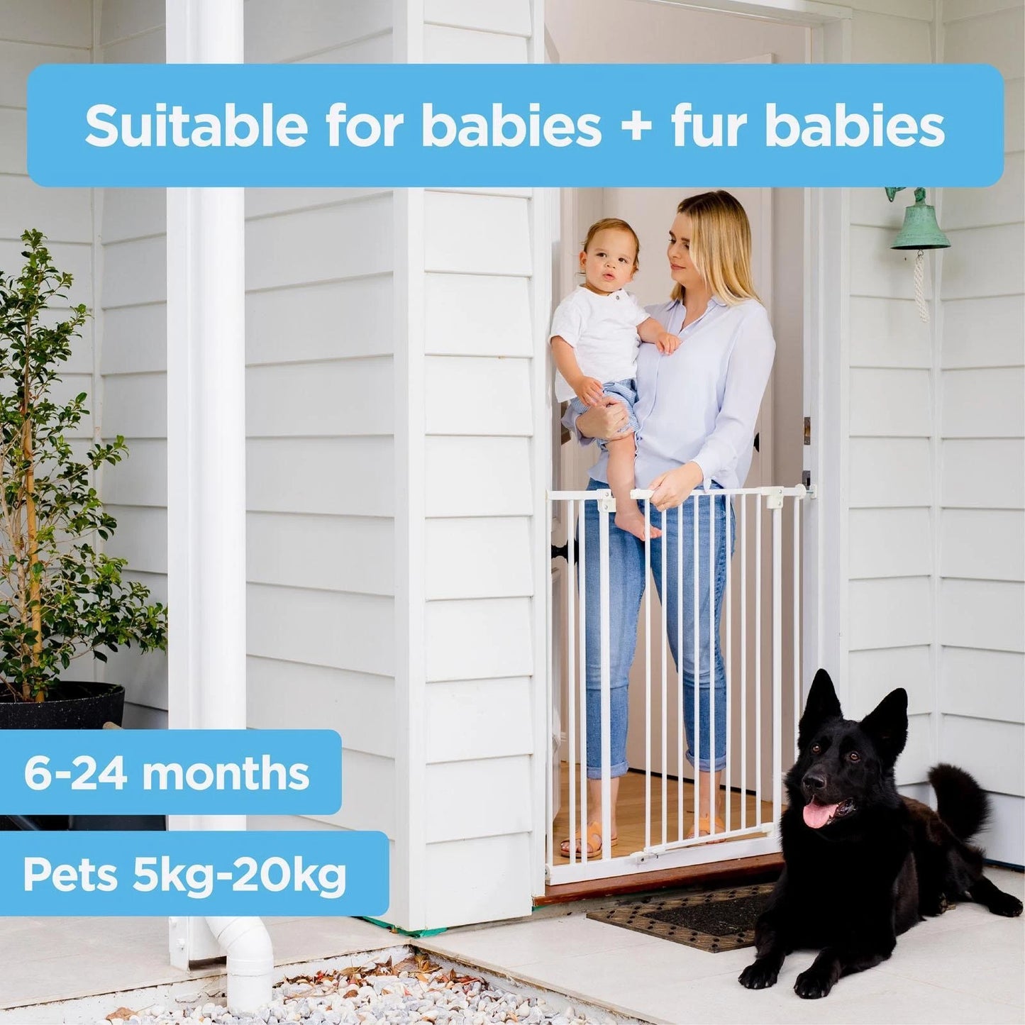 Perma Child Safety Extra Tall Baby Gate 73-82cm White, Easy Fit, Pet Friendly, One-Hand Release