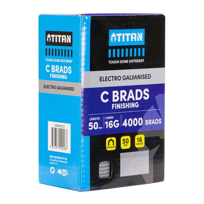 Titan 50x1.6mm Electro Galvanised Straight Nail C Brads, 4000 Pack, Corrosion Resistant