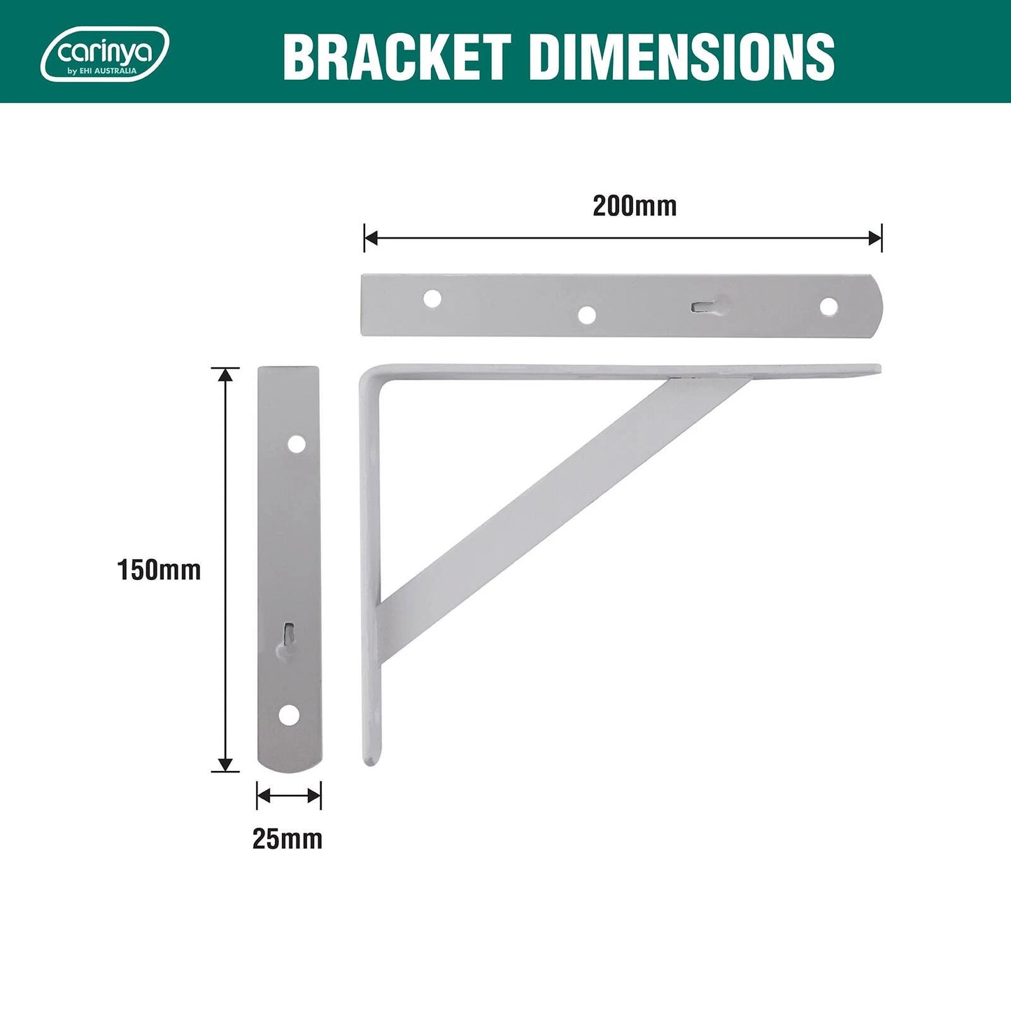 Carinya White Heavy Duty Bracket 200x150mm, 225kg Load, Powder Coated Steel