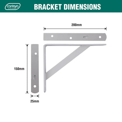 Carinya White Heavy Duty Bracket 200x150mm, 225kg Load, Powder Coated Steel