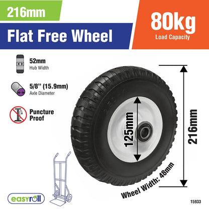 Easyroll Flat Free 5/8" 250x4 Wheel with Steel Hub, All Terrain, Heavy Load Capacity