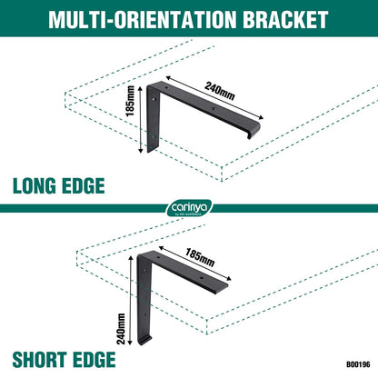 Carinya Black Lipped Angle Bracket 240x185mm, Powder Coated Steel, 50kg Load Capacity