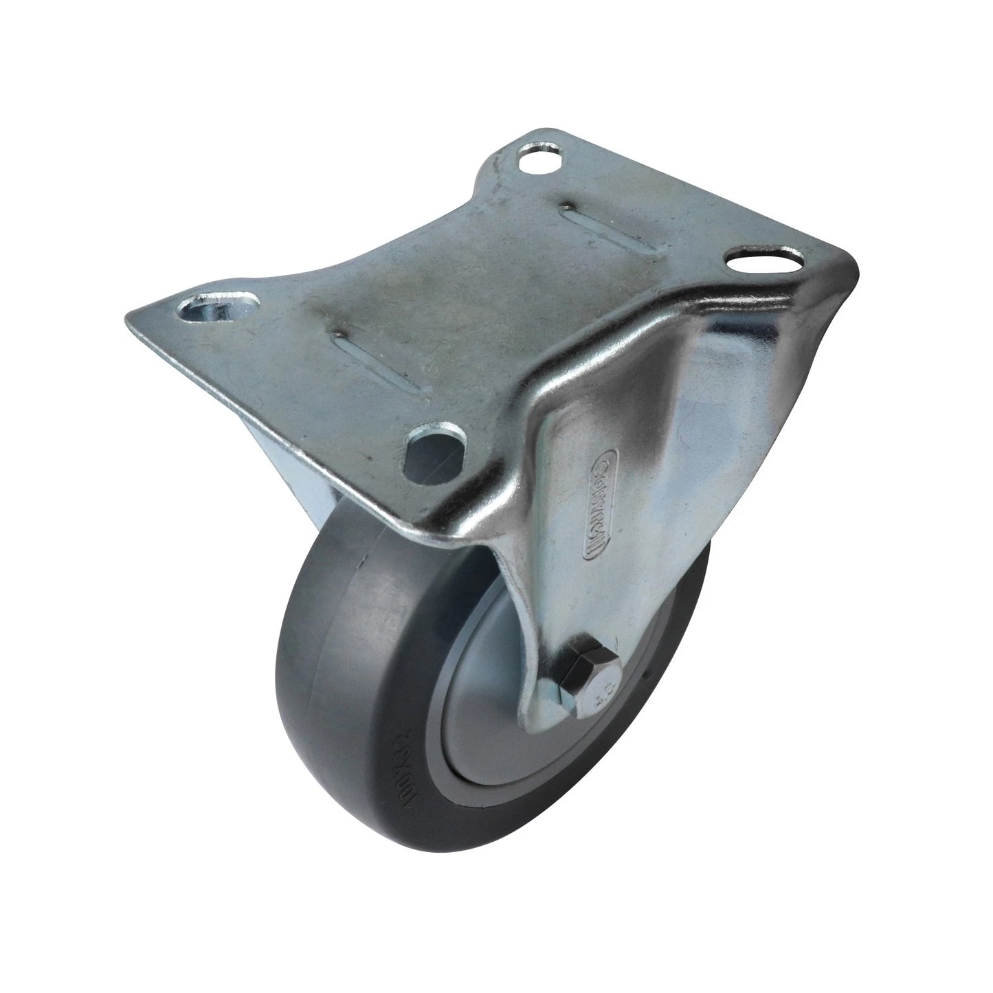 Easyroll 100mm Grey Rubber Heavy Duty Fixed Castor 100kg Load Capacity