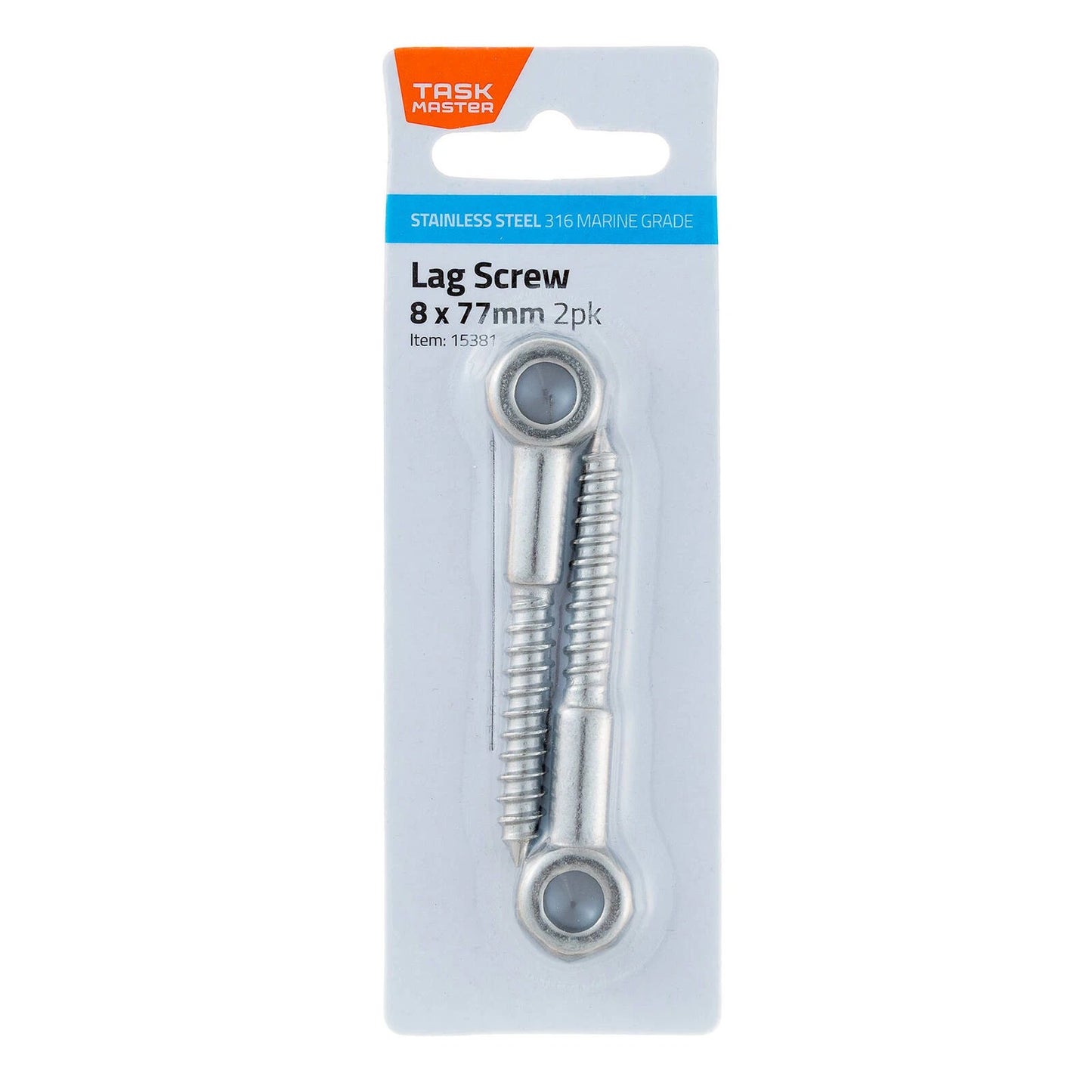 Taskmaster 8mm 316 Stainless Steel Lag Screw 2 Pack - Marine Grade, Weather Resistant