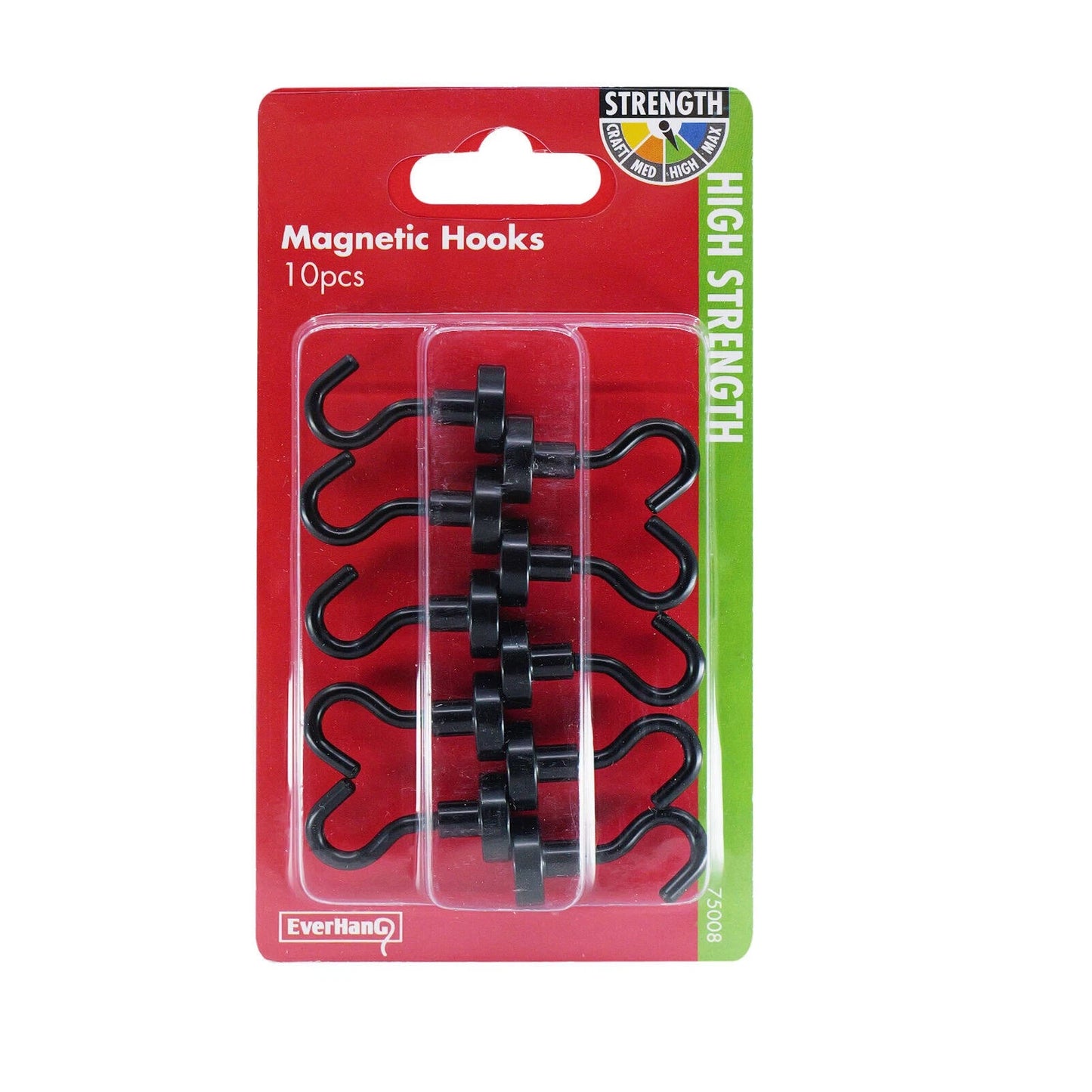 Everhang Black Magnetic Hooks 16x35mm - 10 Pack, Strong Hold, Multi-Purpose Use