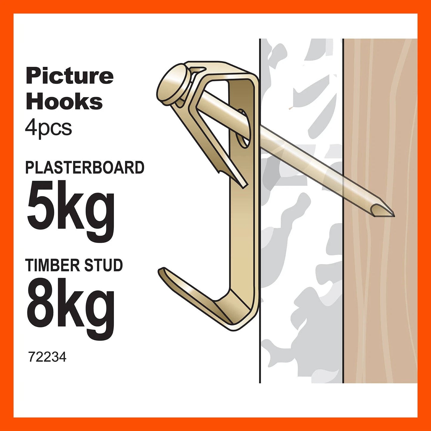 Everhang Brass Plated Picture Hooks 8kg Load, Easy Install, 4 Pack