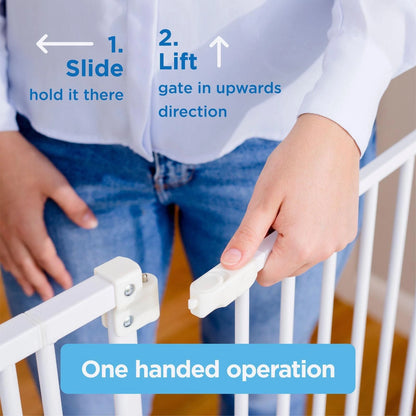 Perma Child Safety Extra Tall Baby Gate 73-82cm White, Easy Fit, Pet Friendly, One-Hand Release