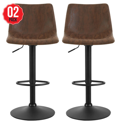 Artiss Kitchen Bar Stools Gas Lift Vintage Leather Brown 2 Pack