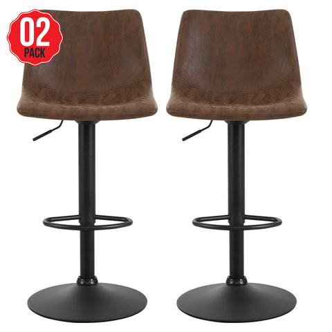 Artiss Kitchen Bar Stools Gas Lift Vintage Leather Brown 2 Pack - Auzzistore