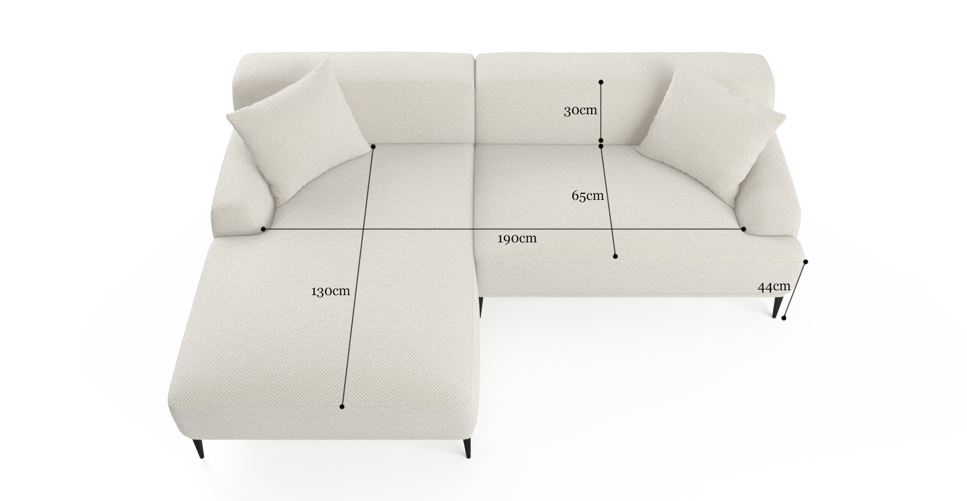 Brosa Seta 4 Seater Sofa with Chaise (Seashell White, Left Chaise)