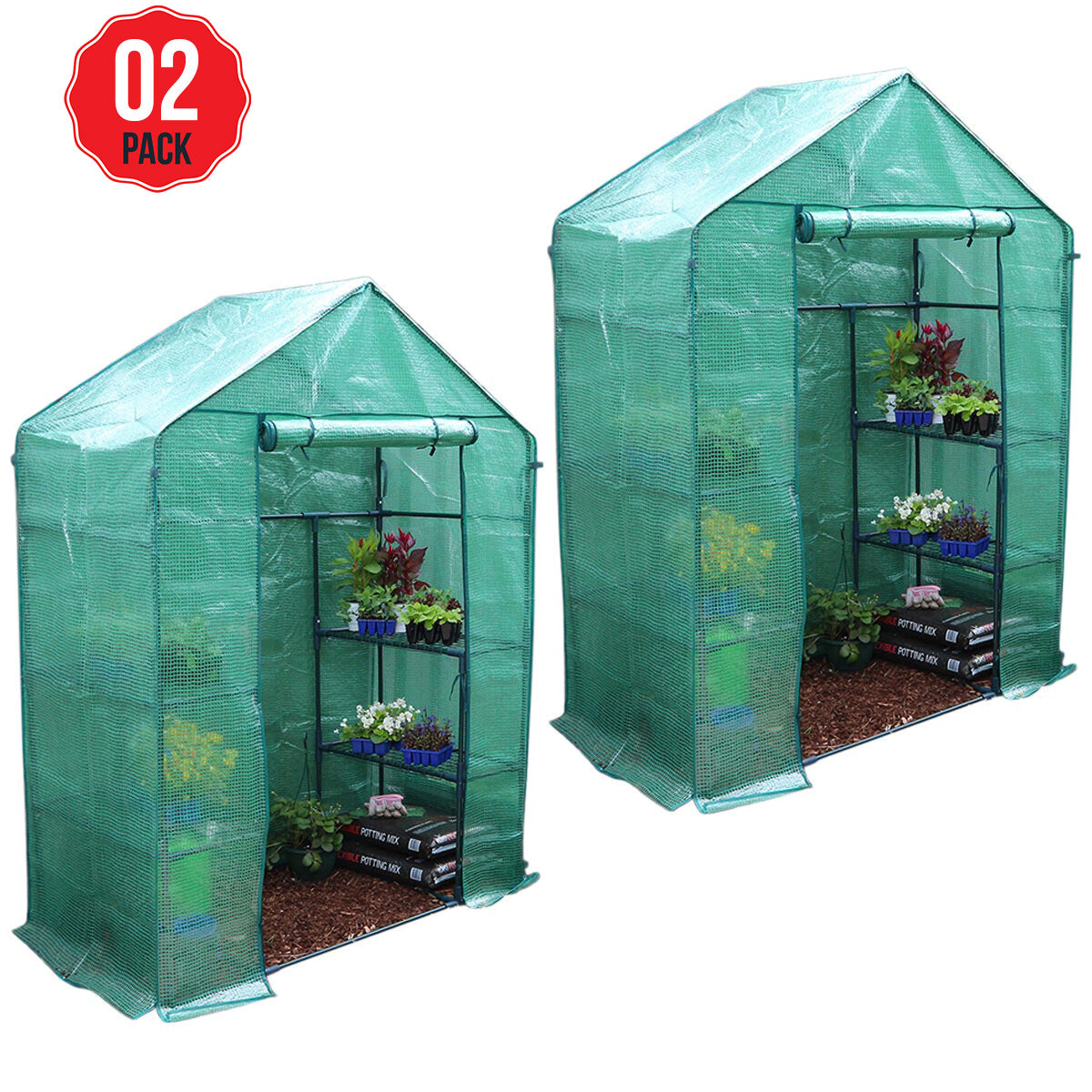 Greenlife Walk-in Greenhouse 2 Tier Twin Pack With PE Cover 195 x 143 x 73 cm