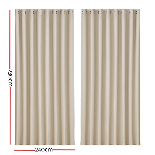 Artiss 2X Blockout Curtains Eyelet 240x230cm Beige – view 2