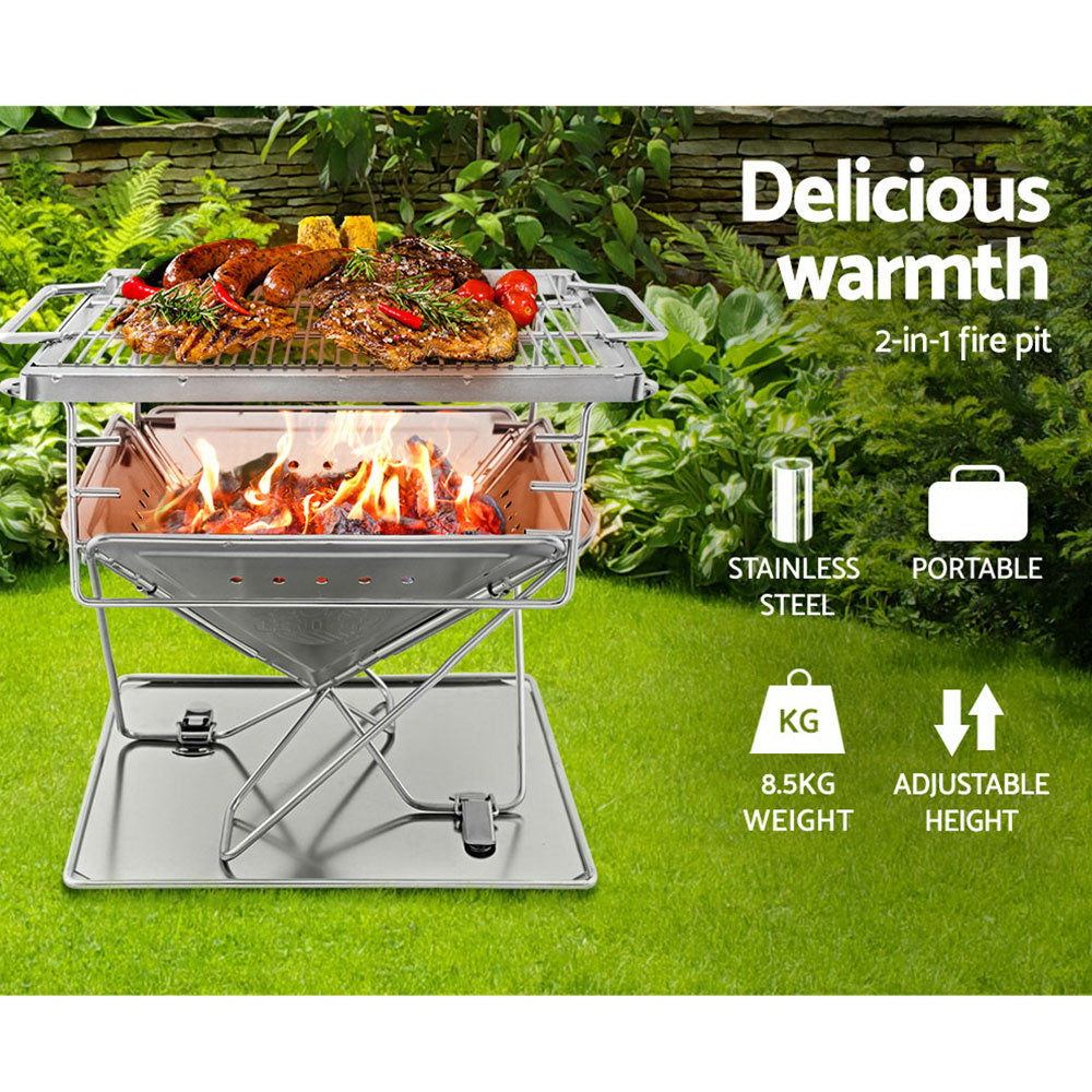 Grillz Camping Fire Pit BBQ Portable Folding Stainless Steel Stove Outdoor Pits Auzzi Store