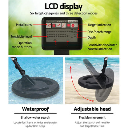LCD Screen Metal Detector with Headphones - Black | Auzzi Store