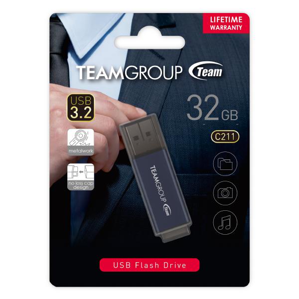 Team Group C211 USB3.2 G1 Gentleman Grey Flash 32GB Lifetime Warranty