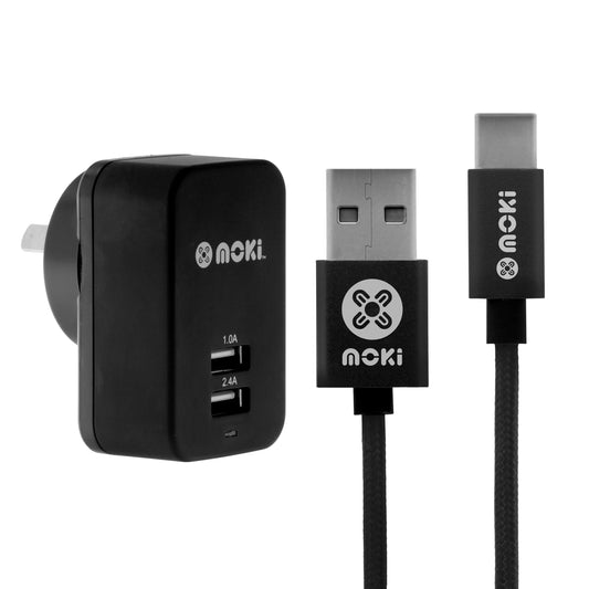 MOKI Type-C SynCharge Braided Cable + Wall Charger | Auzzi Store