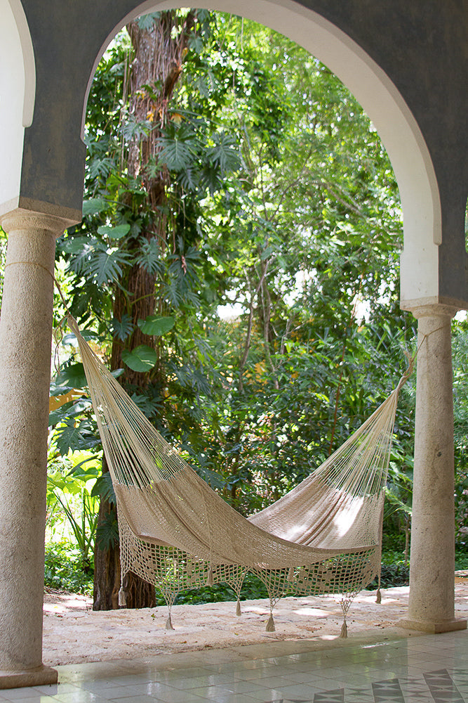 Mayan Legacy King Size Deluxe Outdoor Cotton Mexican Hammock in Cream Colour | Auzzi Store