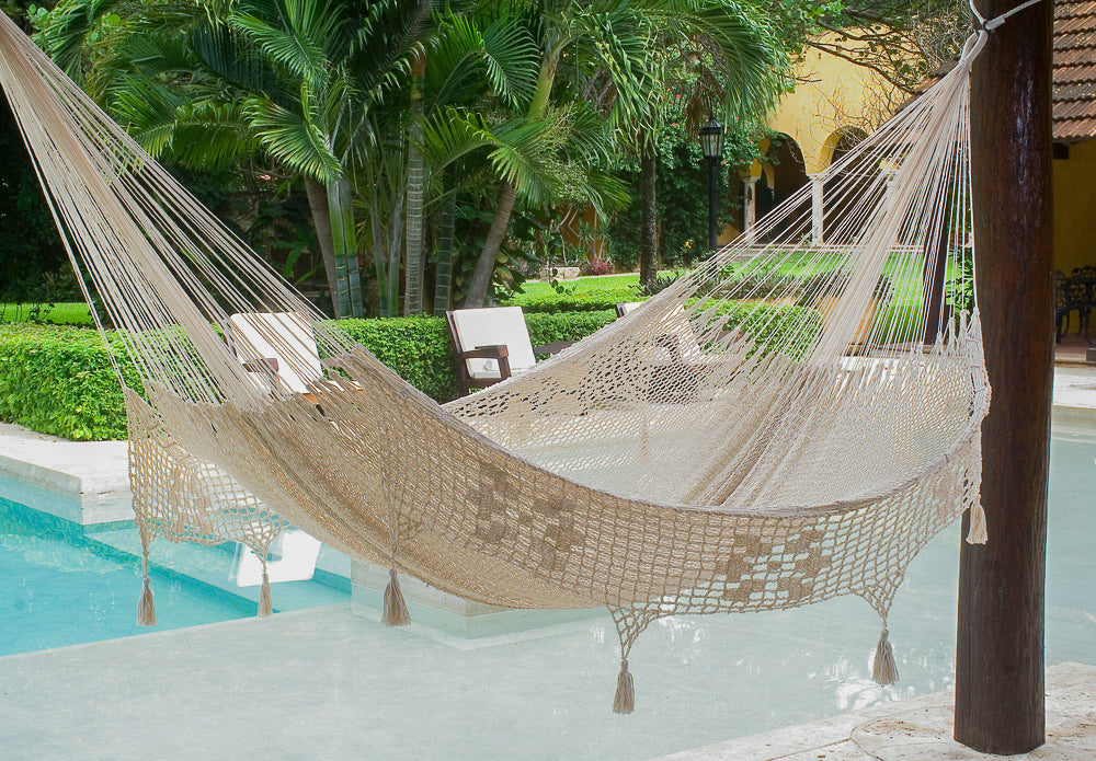 Mayan Legacy King Size Deluxe Outdoor Cotton Mexican Hammock in Cream Colour | Auzzi Store