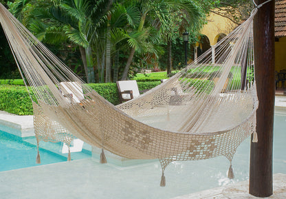 Mayan Legacy King Size Deluxe Outdoor Cotton Mexican Hammock in Cream Colour | Auzzi Store
