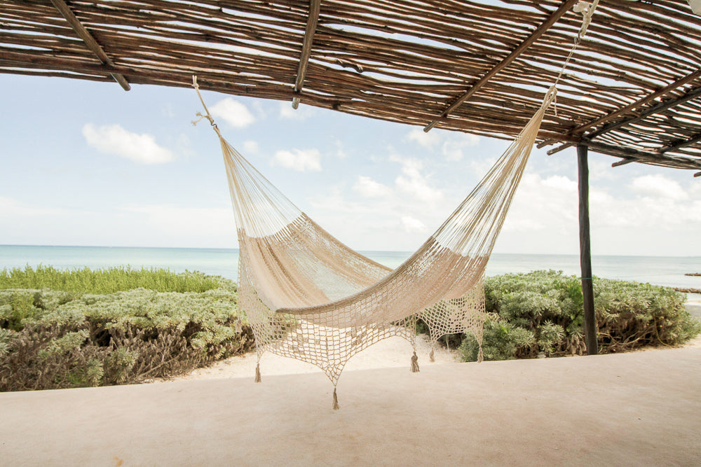 Mayan Legacy King Size Deluxe Outdoor Cotton Mexican Hammock in Cream Colour | Auzzi Store