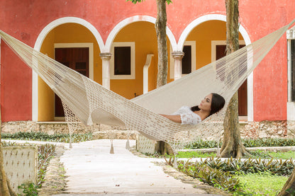 Mayan Legacy King Size Deluxe Outdoor Cotton Mexican Hammock in Cream Colour | Auzzi Store