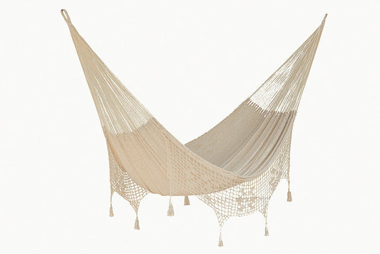 Mayan Legacy King Size Deluxe Outdoor Cotton Mexican Hammock in Cream Colour | Auzzi Store