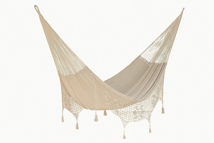 Mayan Legacy King Size Deluxe Outdoor Cotton Mexican Hammock in Cream Colour | Auzzi Store