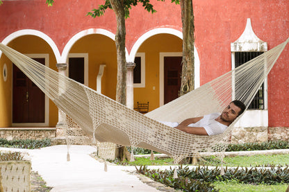 Mayan Legacy King Size Deluxe Outdoor Cotton Mexican Hammock in Cream Colour | Auzzi Store