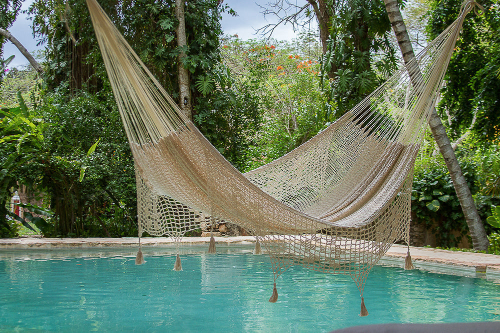 Mayan Legacy King Size Deluxe Outdoor Cotton Mexican Hammock in Cream Colour | Auzzi Store