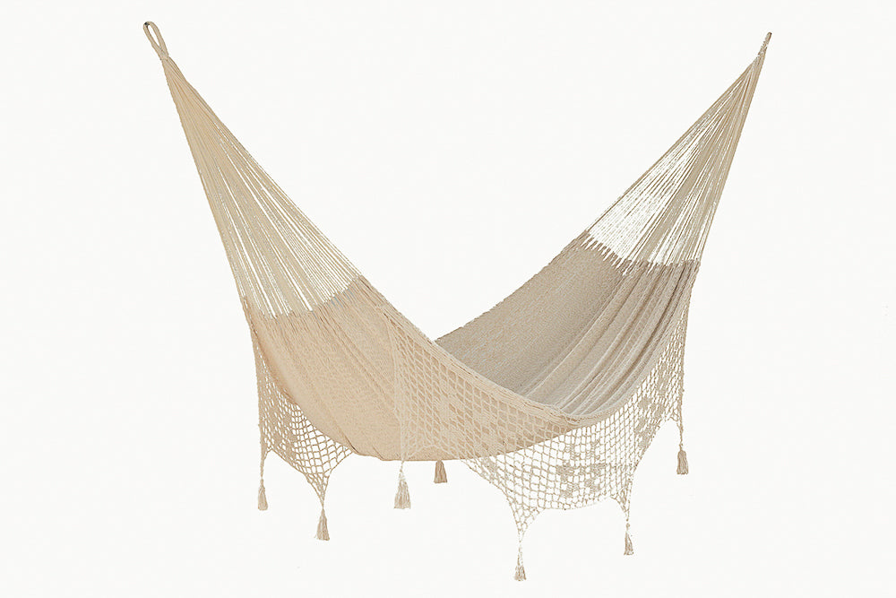 Mayan Legacy Queen Size Deluxe Outdoor Cotton Mexican Hammock in Cream Colour | Auzzi Store