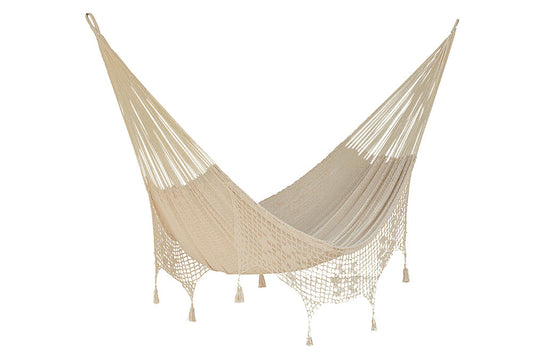 Mayan Legacy Queen Size Deluxe Outdoor Cotton Mexican Hammock in Cream Colour | Auzzi Store
