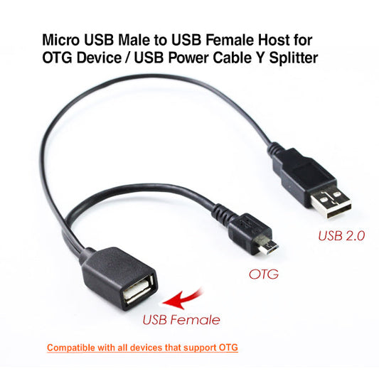 Micro USB Male to USB Female Host for OTG Device / USB Power Cable Y Splitter | Auzzi Store
