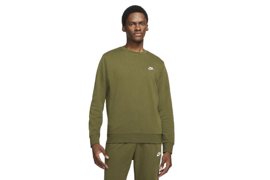 Nike Men's French Terry Club Crew Neck Sweatshirt (Rough Green/White, Size 2XL)