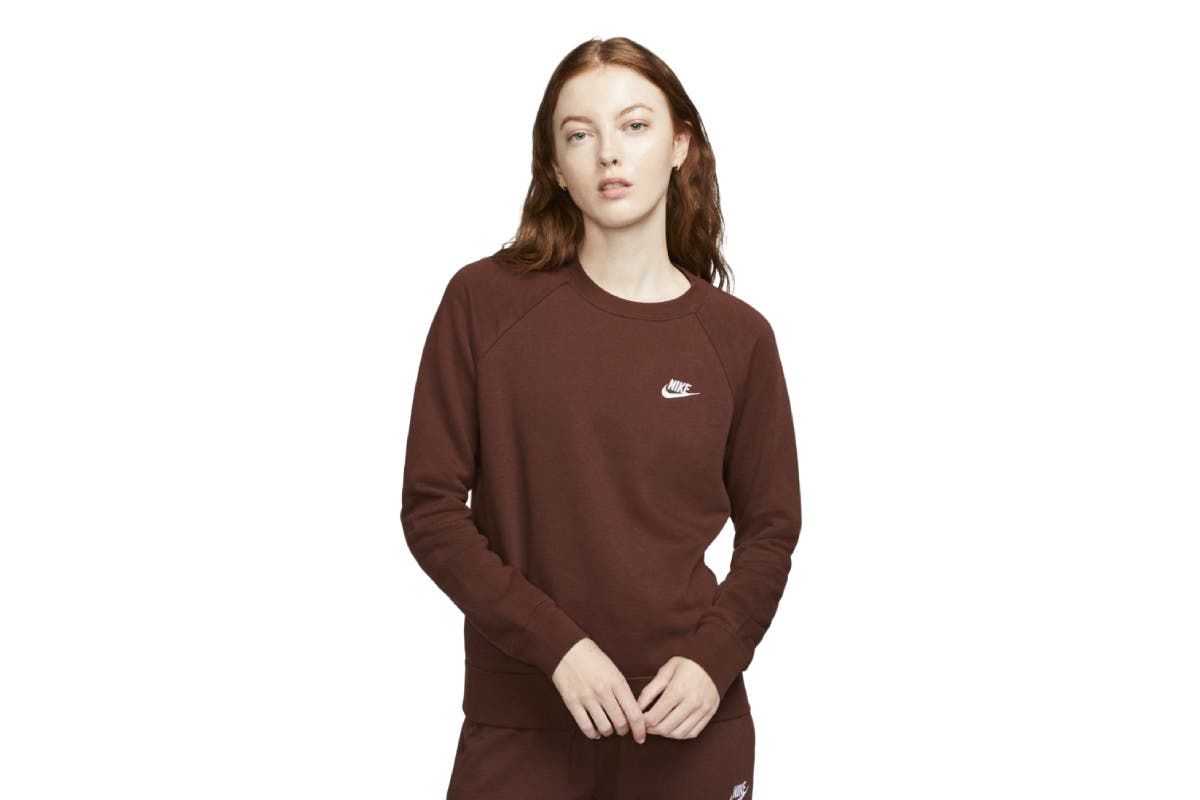 Nike Women's Sportswear Essential Fleece Crew Sweatshirt (Bronze Eclipse/White, Size XL)