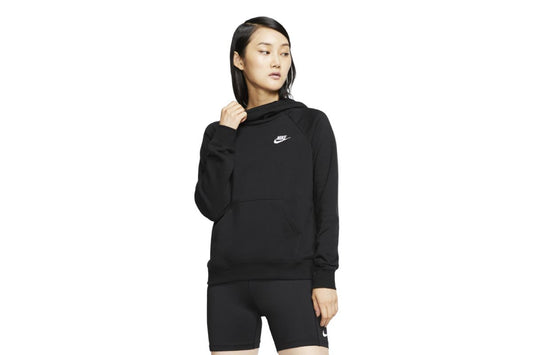 Nike Women's Sportswear Essential Fleece Funnel Hoodie (Black/White, Size XL)