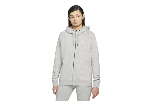 Nike Women's Sportswear Essential Fleece Full Zip Hoodie (Dark Grey Heather/White, Size XL)