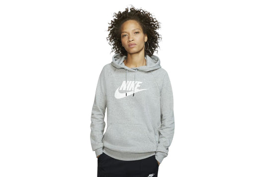Nike Women's Sportswear Essential Fleece Hoodie (Dark Grey Heather/White, Size L)