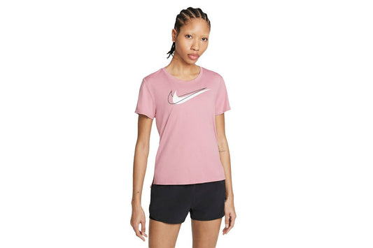 Nike Women's Dri-FIT Swoosh Run Short Sleeve Top (Elemental Pink/Reflective Silver, Size XL)