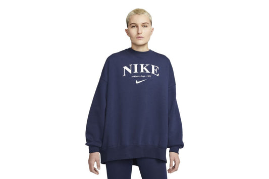Nike Women's Sportswear Essential Oversized Fleece Sweatshirt (Midnight Navy/White, Size L)