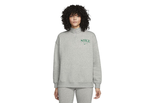 Nike Women's Sportswear Essentials Quarter Zip Sweatshirt (Dark Grey Heather/Malachite, Size XS)
