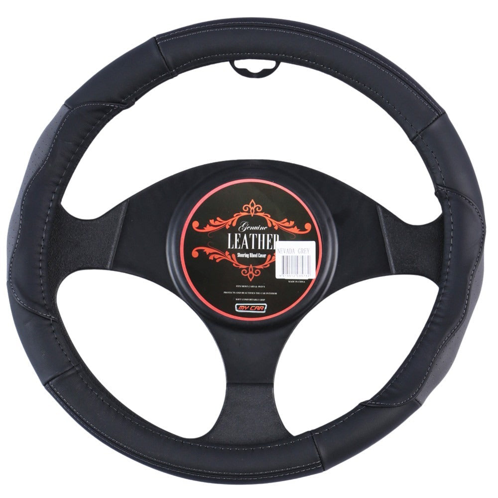 Nevada Steering Wheel Cover - Black/Grey [Leather] | Auzzi Store