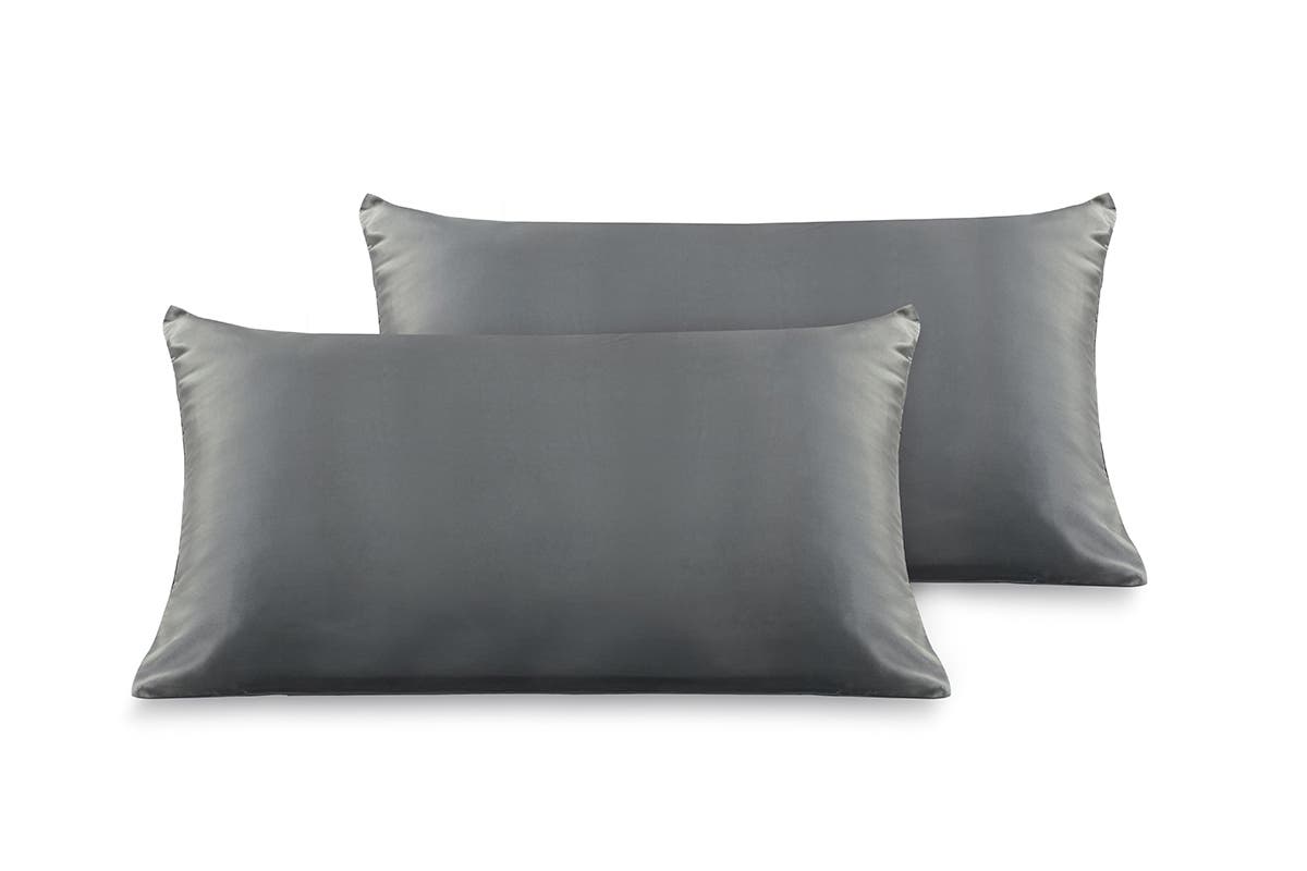 Ovela Set of 2 Mulberry Silk Pillowcases (Charcoal)