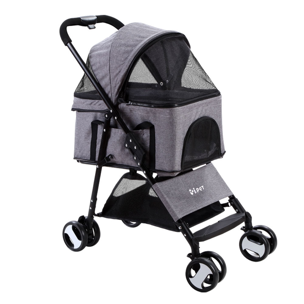 i.Pet Pet Stroller Dog Carrier Foldable Pram 3 IN 1 Middle Size Grey Auzzi Store