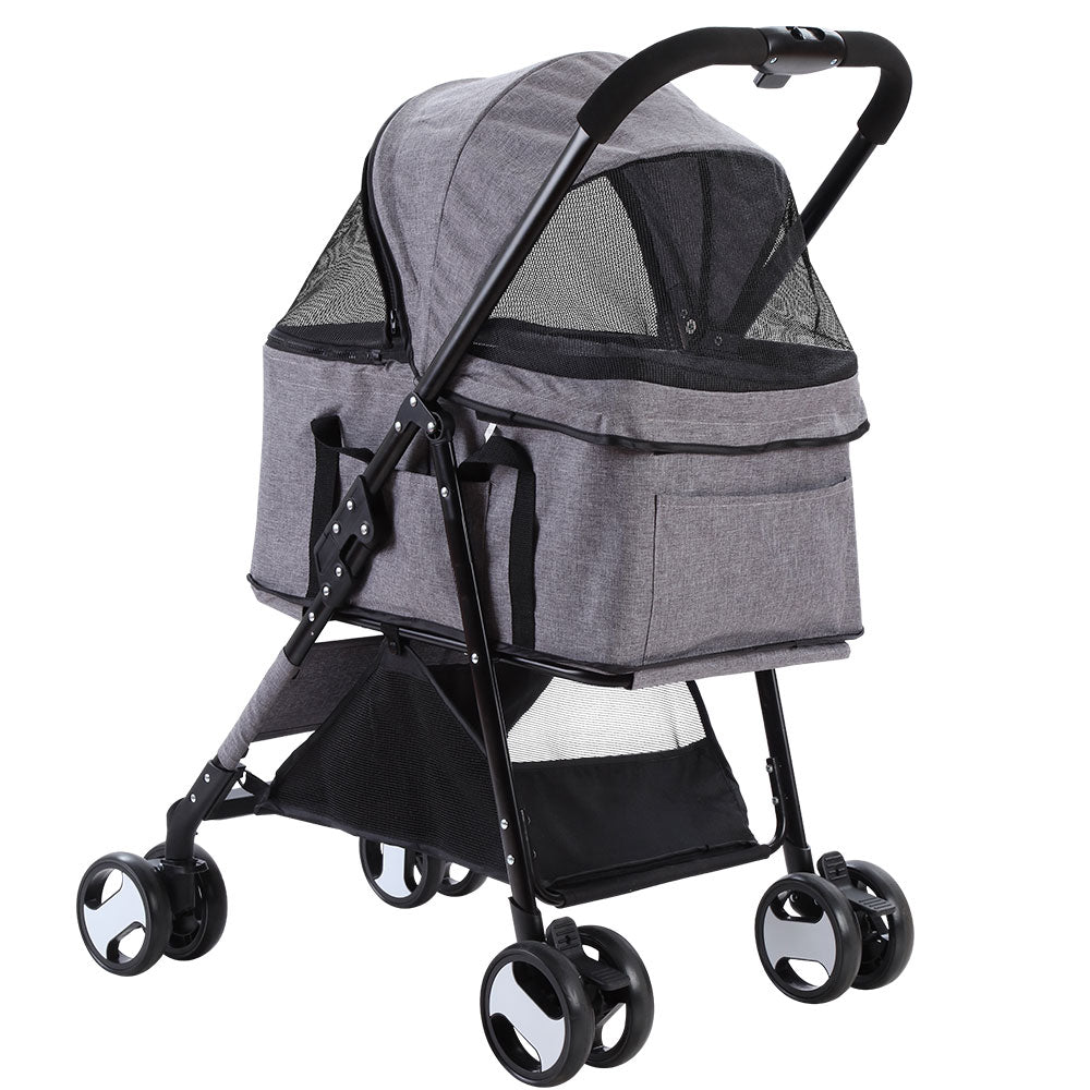 i.Pet Pet Stroller Dog Carrier Foldable Pram 3 IN 1 Middle Size Grey Auzzi Store