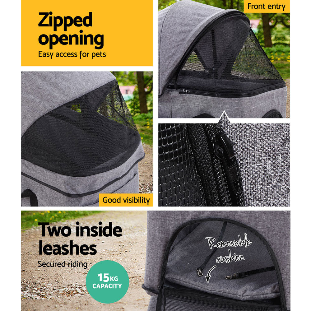 i.Pet Pet Stroller Dog Carrier Foldable Pram 3 IN 1 Middle Size Grey Auzzi Store